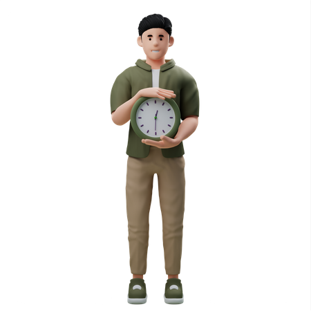 Homme tenant une horloge murale  3D Illustration