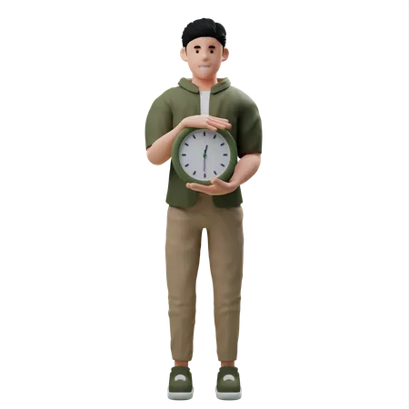 Homme tenant une horloge murale  3D Illustration