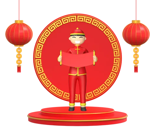 Homme tenant une invitation chinoise  3D Illustration