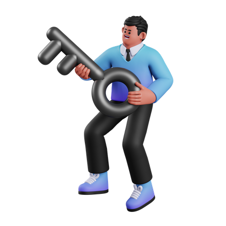 Homme tenant la clé  3D Illustration