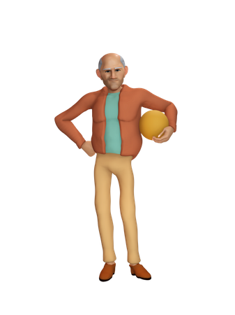 Homme tenant le ballon à la main  3D Illustration