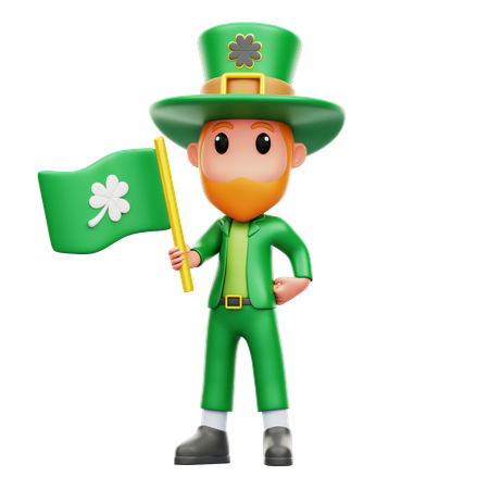 Homme tenant le drapeau de la Saint-Patrick  3D Illustration