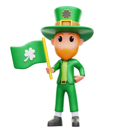 Homme tenant le drapeau de la Saint-Patrick  3D Illustration