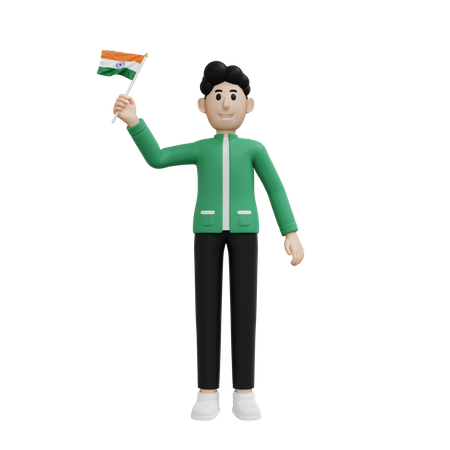 Homme tenant le drapeau de l'inde  3D Illustration