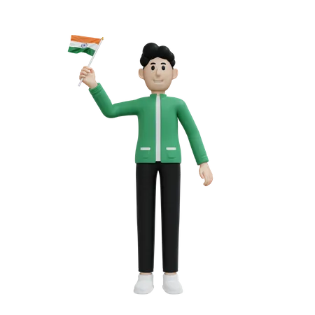 Homme tenant le drapeau de l'inde  3D Illustration