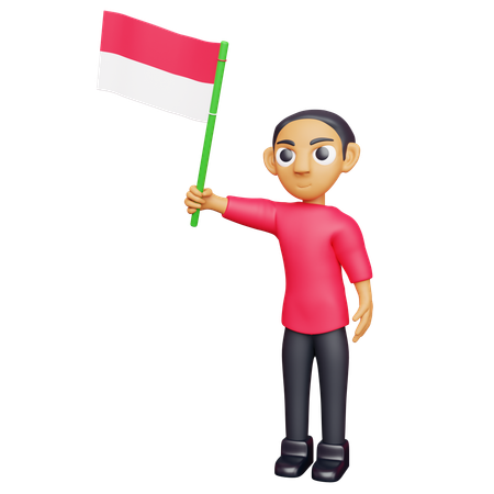 Homme tenant le drapeau de l'indonésie  3D Icon