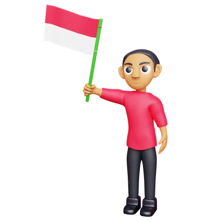 Homme tenant le drapeau de l'indonésie  3D Icon