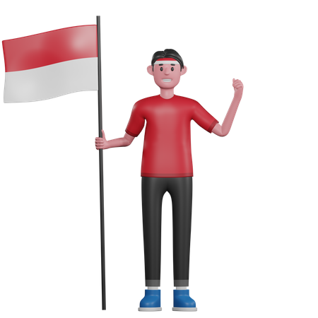 Homme tenant le drapeau de l'indonésie  3D Illustration