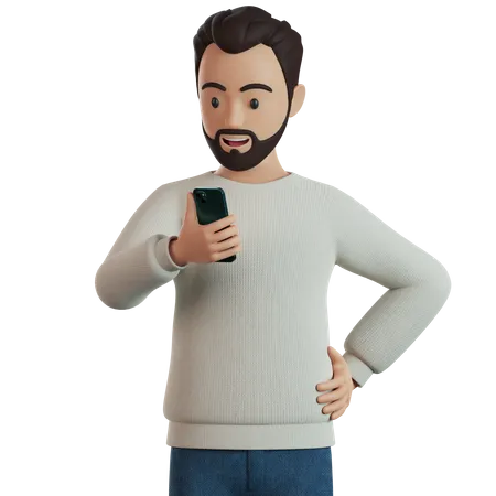Homme tenant un smartphone  3D Illustration