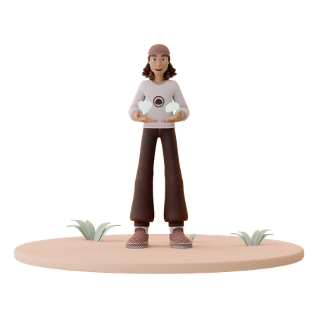 Homme tenant son cœur et son cerveau en équilibre  3D Icon