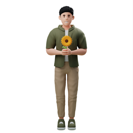 Homme tenant un tournesol  3D Illustration