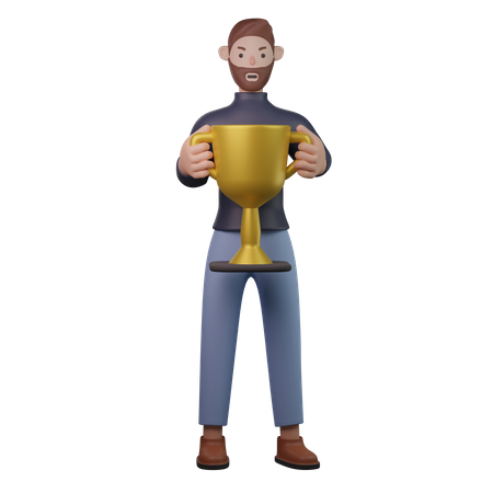 Homme tenant un trophée  3D Illustration