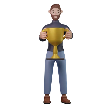 Homme tenant un trophée  3D Illustration