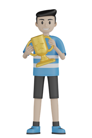 Homme tenant un trophée  3D Illustration
