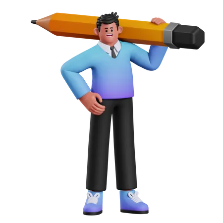 Homme tenant un crayon  3D Illustration