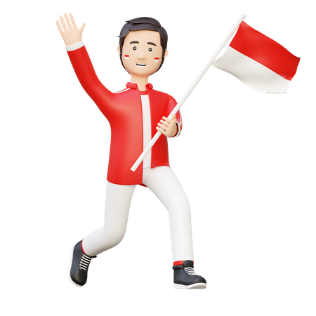 Homme tenant le drapeau national  3D Illustration