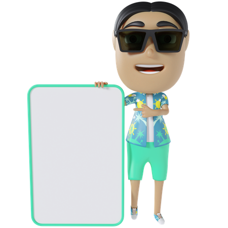 Homme tenant un espace vide sur la plage  3D Icon