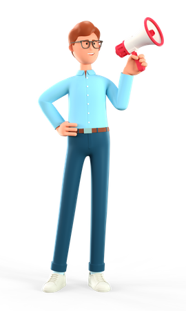 Homme tenant un haut-parleur  3D Illustration