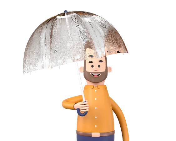 Homme tenant un parapluie  3D Illustration