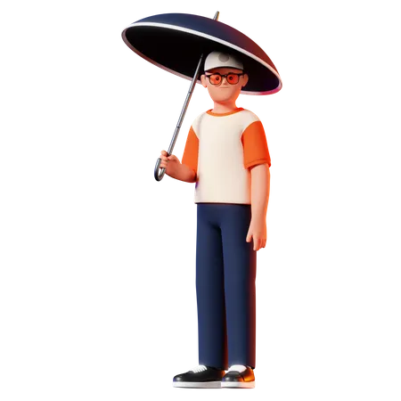 Homme tenant une pose de parapluie  3D Illustration