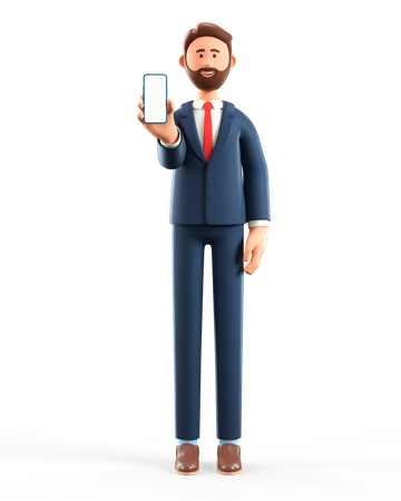 Homme d'affaires avec smartphone avec écran vide  3D Illustration