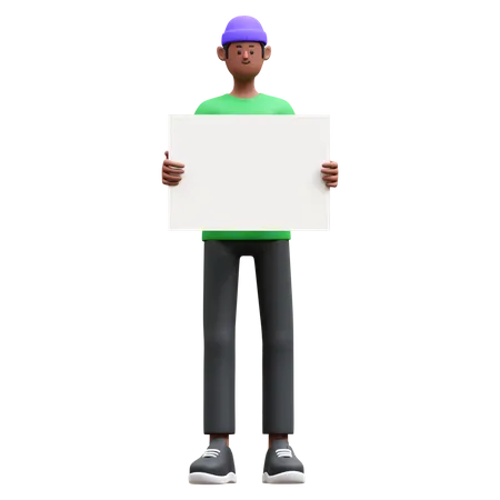 Homme tenant un tableau blanc  3D Illustration