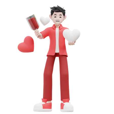 Homme Tenant Un Verre De Vin Et Un Ballon  3D Icon