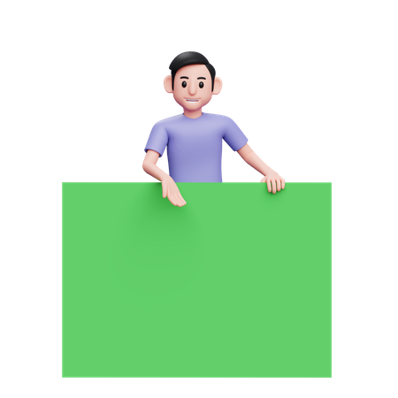 Homme tenant une bannière vierge pour la publicité  3D Icon