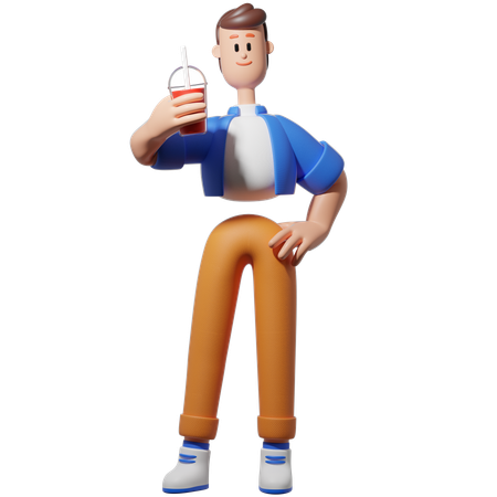 Homme tenant une bouteille de boisson  3D Illustration