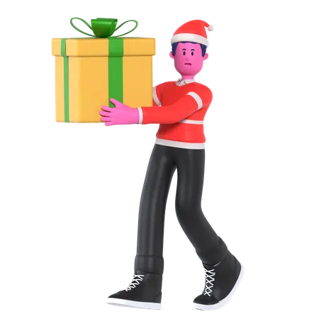 Homme tenant une grande boîte cadeau  3D Illustration