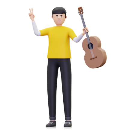 Homme tenant une guitare  3D Icon