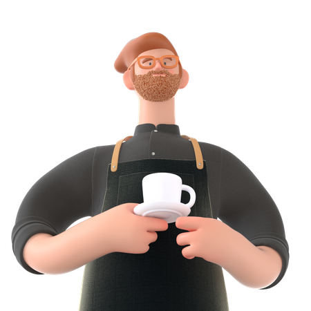 Homme tenant une tasse de café  3D Illustration