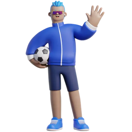 L'homme tient un ballon de football  3D Illustration