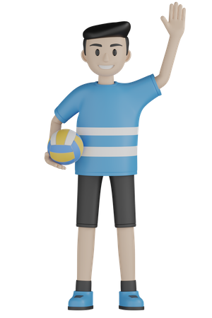 Homme tissant la main tout en tenant le volley-ball  3D Illustration