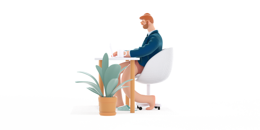 Homme travaillant à domicile  3D Illustration