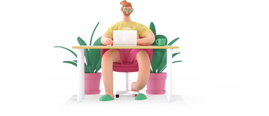 Homme travaillant à domicile  3D Illustration