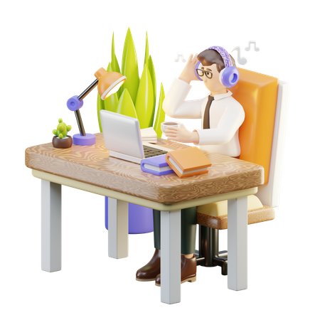 Homme travaillant au bureau  3D Illustration