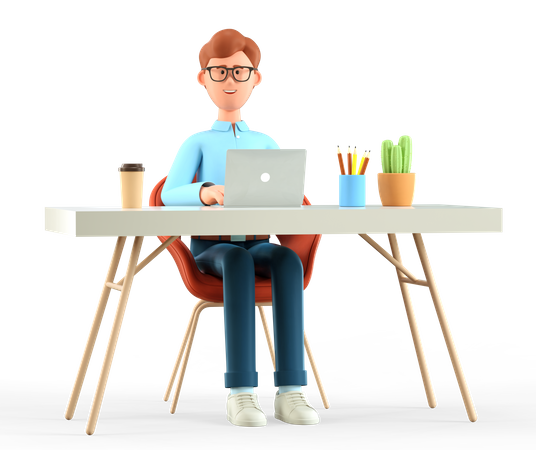 Homme travaillant au bureau  3D Illustration