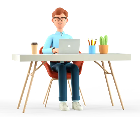 Homme travaillant au bureau  3D Illustration