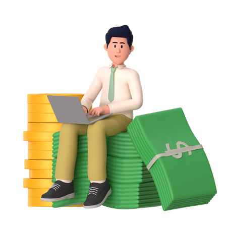 Homme travaillant sur la gestion financière  3D Illustration