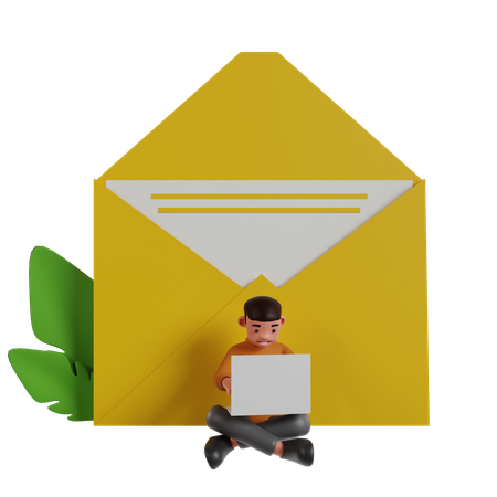 Homme travaillant sur le marketing par courrier  3D Illustration