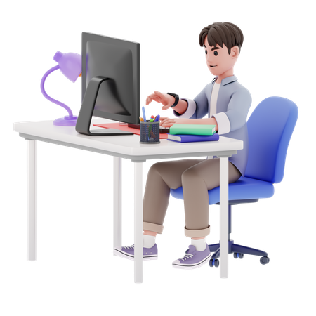 Homme travaillant sur ordinateur  3D Illustration
