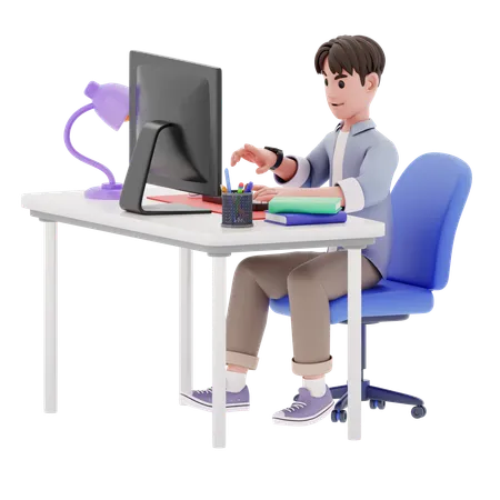 Homme travaillant sur ordinateur  3D Illustration
