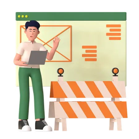 Homme travaillant sur en construction  3D Illustration