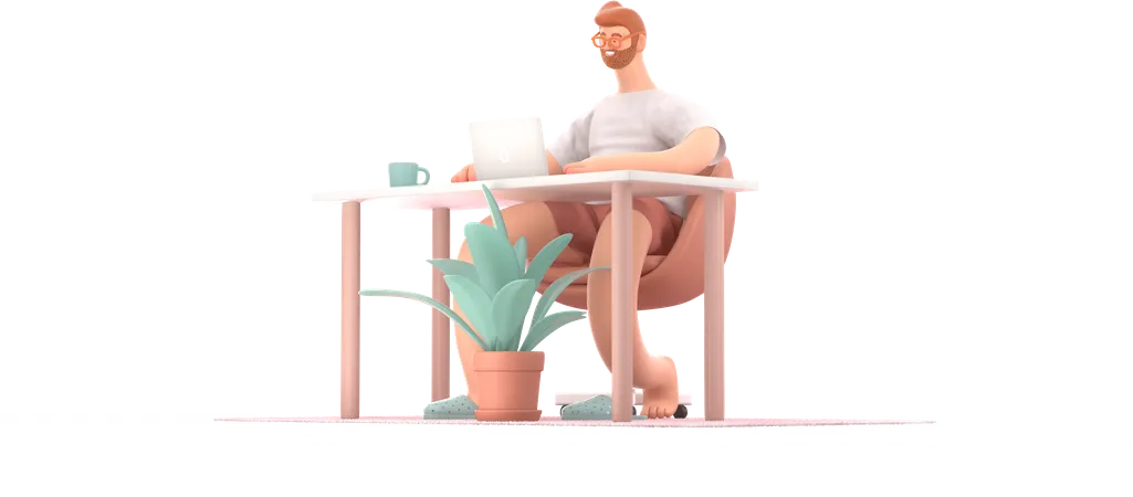 Homme travaillant sur un ordinateur portable  3D Illustration