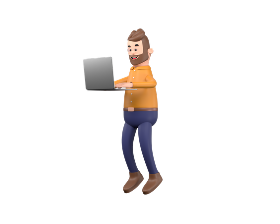 Homme travaillant sur un ordinateur portable  3D Illustration