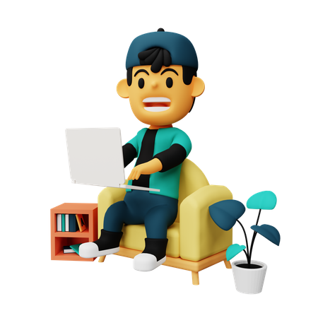 Homme travaillant sur un ordinateur portable  3D Illustration