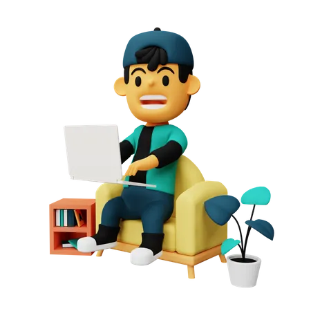 Homme travaillant sur un ordinateur portable  3D Illustration