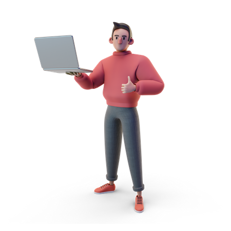 Homme travaillant sur un ordinateur portable  3D Illustration