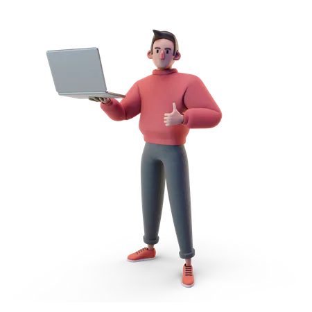 Homme travaillant sur un ordinateur portable  3D Illustration